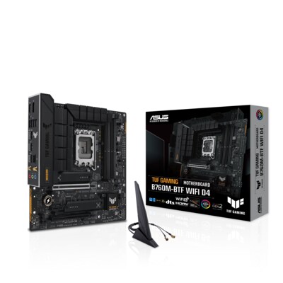 mit CHIP günstig Kaufen-ASUS TUF GAMING B760M-BTF WIFI D4 mATX Mainboard Sockel 1700 DP/HDMI/USB-C. ASUS TUF GAMING B760M-BTF WIFI D4 mATX Mainboard Sockel 1700 DP/HDMI/USB-C <![CDATA[• mATX Mainboard mit Sockel Intel 1700 für Intel Core 13. Generation-CPU • Intel B760-Chip