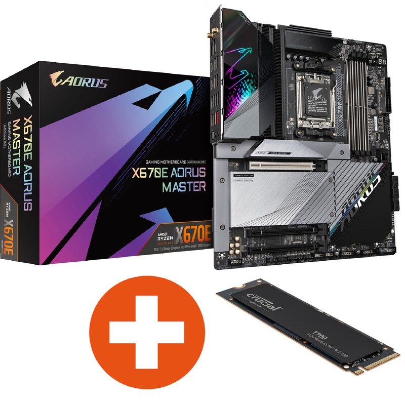 GIGABYTE X670E AORUS MASTER EATX Mainboard + Crucial T700 1TB M.2 SSD