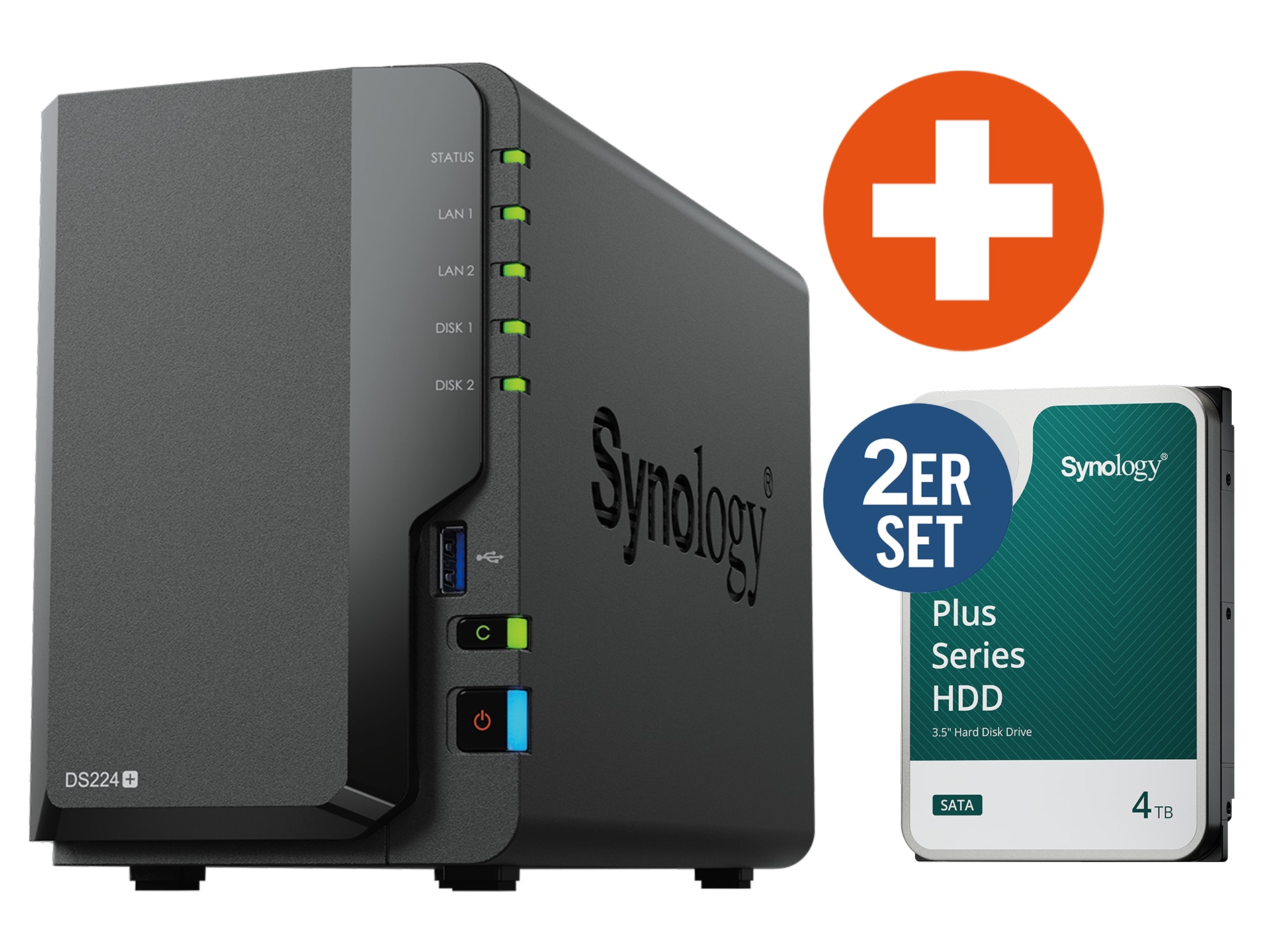 Synology DS224+ NAS System 2-Bay 8 TB inkl. 2x 4 TB Synology HDD HAT3300-4T