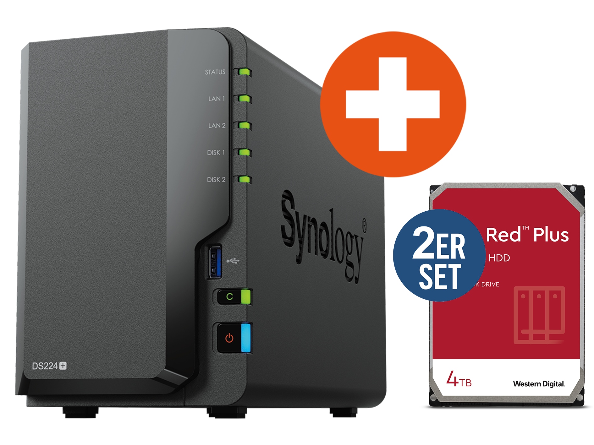 Synology Diskstation DS224+ NAS System 2-Bay inkl. 2x 4 TB WD Red Plus WD40EFPX