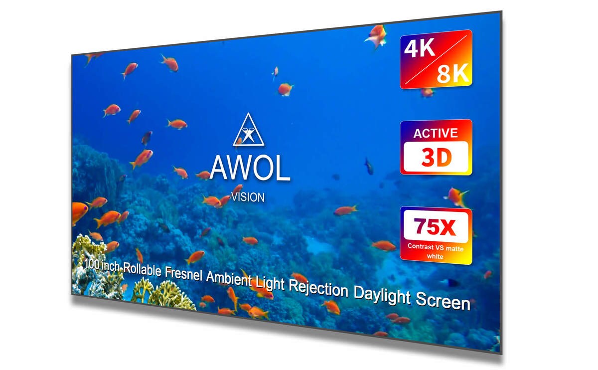 AWOL Vision Daylight ALR Beamer Leinwand, 100&quot; 223,4 x 126,5 x 2,5cm