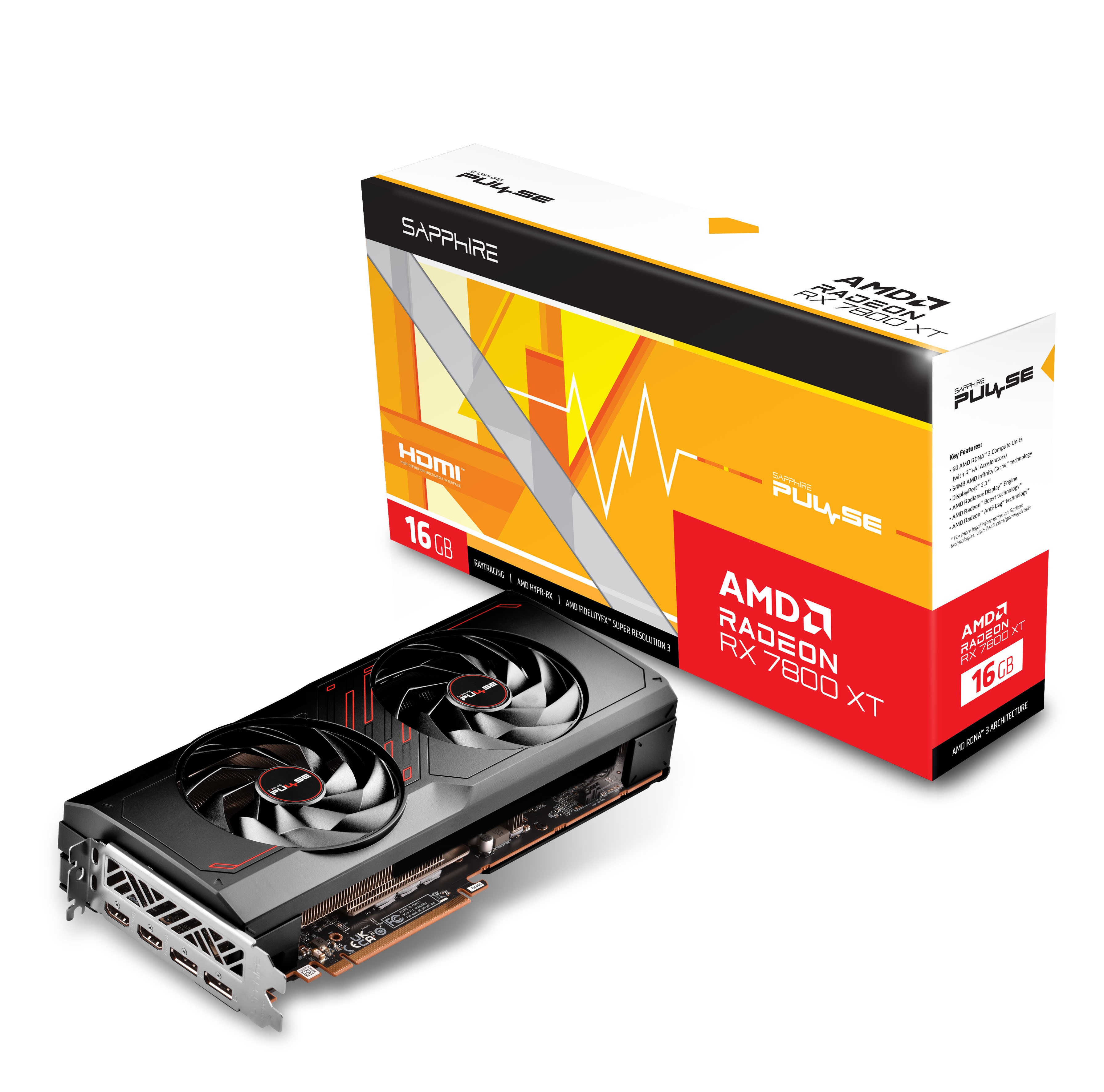 SAPPHIRE AMD Radeon RX 7800 XT Pulse OC Grafikkarte 16GB GDDR6 2xHDMI/2xDP