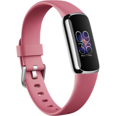 Fitbit Luxe Gesundheits- und Fitness-Tracker platinum mit rotem Armband