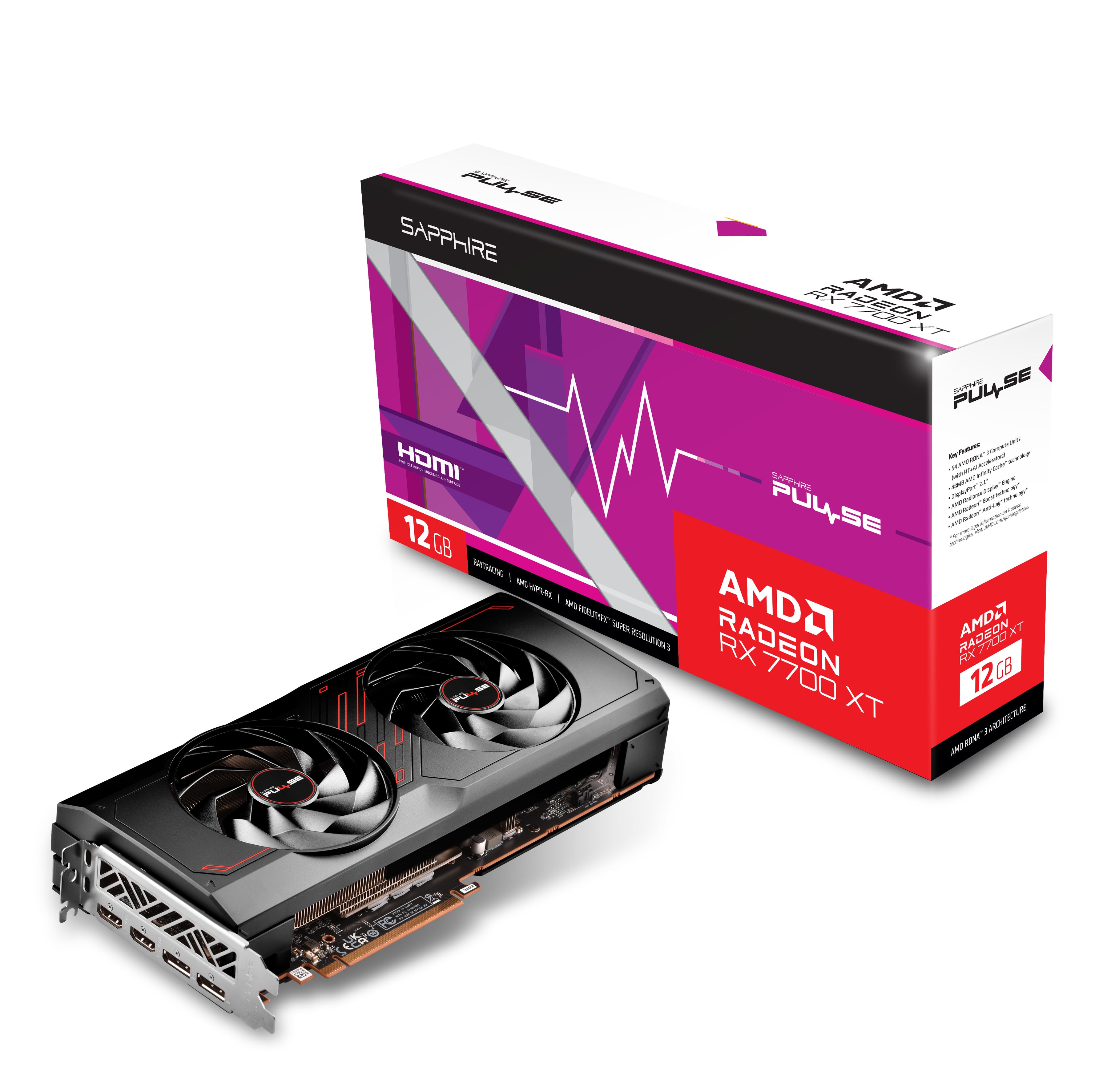 SAPPHIRE AMD Radeon RX 7700 XT Pulse OC Grafikkarte 12GB GDDR6 2xHDMI/2xDP