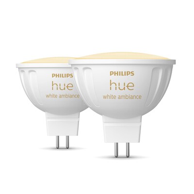 Type Z  günstig Kaufen-Philips Hue White Ambiance MR16 LED-Lampe 400lm, 2er Pack. Philips Hue White Ambiance MR16 LED-Lampe 400lm, 2er Pack <![CDATA[• Austauschtype: LED-Lampe / Sockel: GU5.3 / Lichtfarbe: neutralweiß • Energieeffizienzklasse: G • Amazon Alexa - Apple Ho