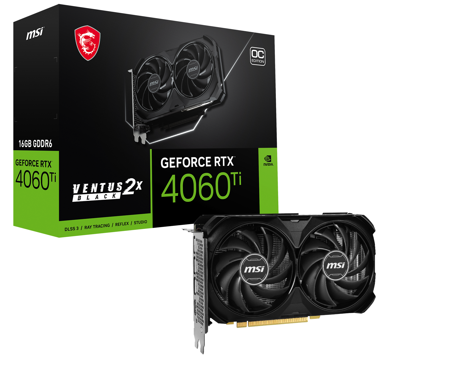 MSI GeForce RTX 4060Ti Ventus 2X Black OC 16GB GDDR6 Gaming Grafikkarte DP/HDMI