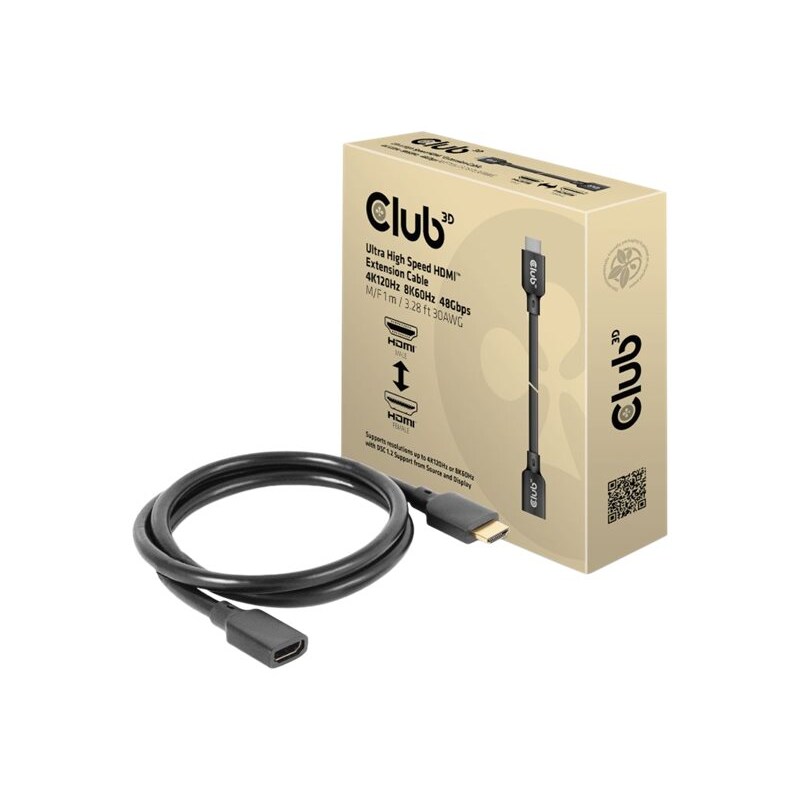 Club 3D Ultra High Speed HDMI Verlängerungskabel 4K120Hz 8K/60Hz St./B. 1m 30AWG