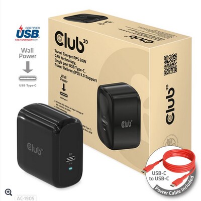USB C  günstig Kaufen-Club 3D Reise Ladegerät PPS 65W GAN, USB Typ-C Power Delivery (PD) 3.0. Club 3D Reise Ladegerät PPS 65W GAN, USB Typ-C Power Delivery (PD) 3.0 <![CDATA[• Reiseladegerät mit USB-Kabel • Anschlüsse: USB Typ C • Farbe: schwarz/rot, Länge: 