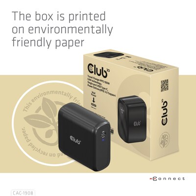 Club 3D Reise Ladegerät PPS 100W GAN, USB-IF TID-zertifiziert USB Typ-C PD 3.0