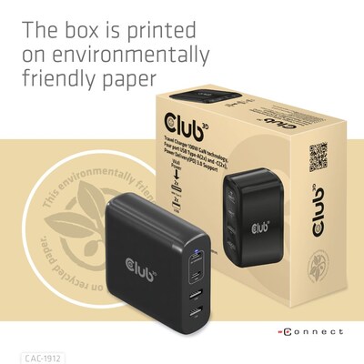 Club 3D Reise Ladegerät PPS 100W GAN, USB Typ-C/Typ-A Power Delivery (PD) 3.0