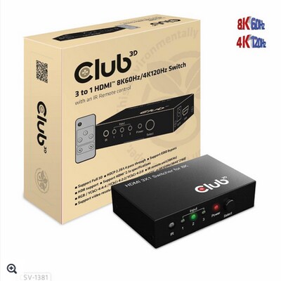 Club 3D HDMI 3 auf 1 Umschalter 8K60Hz/4K120Hz Umschalter