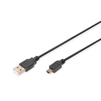 Farbe Schwarz günstig Kaufen-DIGITUS USB 2.0 Anschlusskabel, Typ A - mini B (5pin) St/St, 1.8m schwarz. DIGITUS USB 2.0 Anschlusskabel, Typ A - mini B (5pin) St/St, 1.8m schwarz <![CDATA[• USB-Kabel • Anschlüsse: USB Typ A und USB mini B • Farbe: schwarz • Adern aus Kupfer 