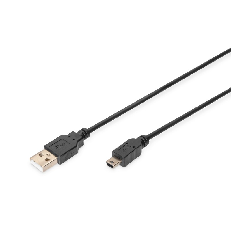 DIGITUS USB 2.0 Anschlusskabel, Typ A - mini B (5pin) St/St, 1.8m schwarz