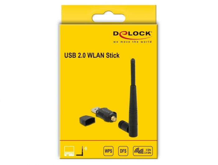 Delock USB 2.0 Dualband WLAN ac/a/b/g/n Stick 433 + 150 Mbps m. externer Antenne