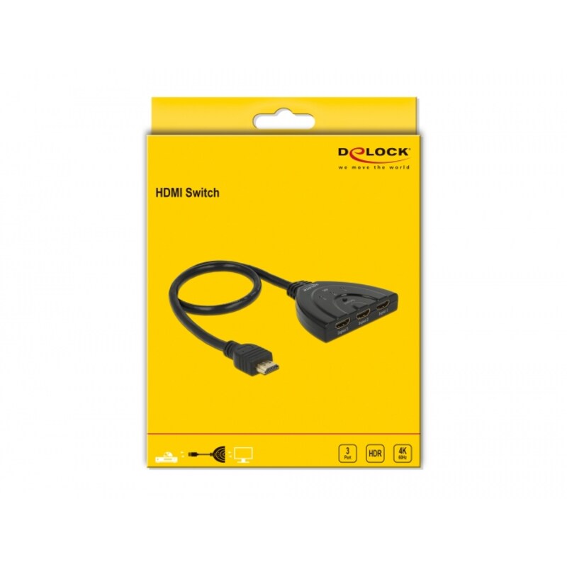 Delock HDMI UHD Switch 3 x HDMI in  1 x HDMI out 4K 60 Hz mit Kabel