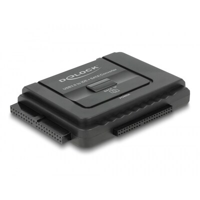 Delock USB günstig Kaufen-Delock Konverter USB 5 Gbps zu SATA 6 Gb/s / IDE 40 Pin / IDE 44 Pin mit Backup. Delock Konverter USB 5 Gbps zu SATA 6 Gb/s / IDE 40 Pin / IDE 44 Pin mit Backup <![CDATA[• Adapter • Anschlüsse: USB-Buchse und • Farbe: schwarz • passend für: Date