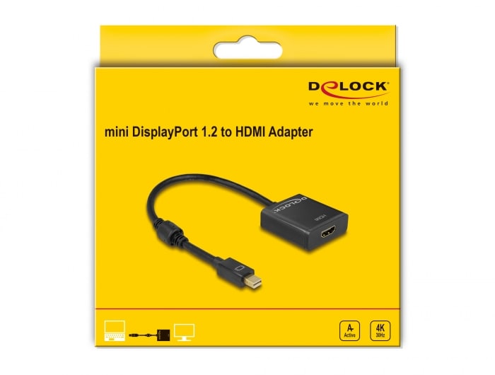 Delock Adapter mini DisplayPort 1.2 Stecker &amp;gt; HDMI Buchse 4K Aktiv schwarz