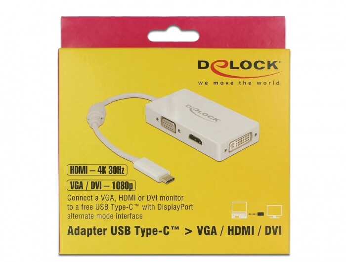 Delock Adapter USB Type-C&trade; Stecker &amp;gt; VGA / HDMI / DVI Buchse wei&szlig;