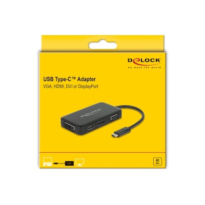 HD L  günstig Kaufen-Delock Adapter USB Type-C™ Stecker  VGA / HDMI / DVI / DisplayPort Buchse. Delock Adapter USB Type-C™ Stecker  VGA / HDMI / DVI / DisplayPort Buchse <![CDATA[• Adapter • Anschlüsse: USB Typ C und HDMI / DVI • Farbe: schwarz • passen