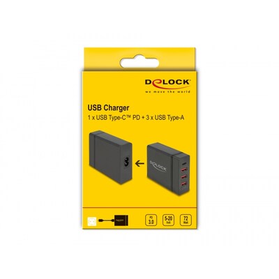 Delock USB Ladegerät 1 x USB Type-C™ PD + 3 x USB Typ-A 60 W + 12 W