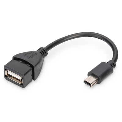 tu te  günstig Kaufen-DIGITUS USB 2.0 Adapterkabel, OTG, Typ mini B - A St/Bu, 0,2m schwarz. DIGITUS USB 2.0 Adapterkabel, OTG, Typ mini B - A St/Bu, 0,2m schwarz <![CDATA[• USB-Adapter • Anschlüsse: USB mini B und USB Typ A • Farbe: schwarz • Adern aus Kupfer • Lä