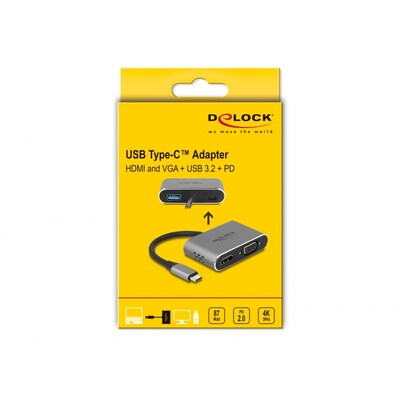 Schwarz passend  günstig Kaufen-Delock USB Type-C™ Adapter zu HDMI und VGA mit USB 3.2 Port und PD. Delock USB Type-C™ Adapter zu HDMI und VGA mit USB 3.2 Port und PD <![CDATA[• Adapter • Anschlüsse: HDMI A und USB Typ C • Farbe: schwarz • passend für: Daten • 