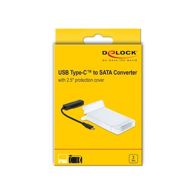SAT Adapter günstig Kaufen-Delock USB Type-C™ zu SATA Konverter mit 2.5″ Schutzhülle. Delock USB Type-C™ zu SATA Konverter mit 2.5″ Schutzhülle <![CDATA[• Adapter • Anschlüsse: S-ATA und USB Typ C • Farbe: schwarz • passend für: Daten