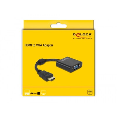 Adapter Stecker  günstig Kaufen-Delock Adapter HDMI Stecker zu VGA Buchse schwarz. Delock Adapter HDMI Stecker zu VGA Buchse schwarz <![CDATA[• Adapter • Anschlüsse: VGA-Buchse und HDMI-Stecker • Farbe: schwarz • passend für: Daten • Farbe: Schwarz]]>. 