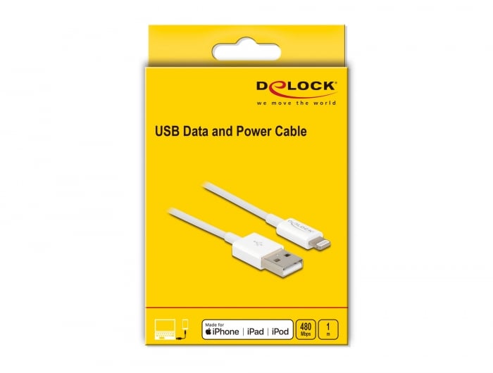 Delock USB Daten- und Ladekabel f&uuml;r iPhone&trade;, iPad&trade;, iPod&trade; wei&szlig; 1 m