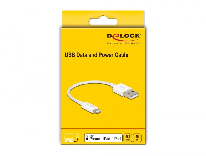 Delock USB Daten- und Ladekabel f&uuml;r iPhone&trade;, iPad&trade;, iPod&trade; wei&szlig; 15 cm