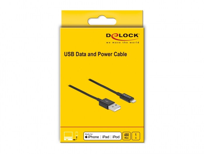 Delock USB Daten- und Ladekabel f&uuml;r iPhone&trade;, iPad&trade;, iPod&trade; schwarz 1 m