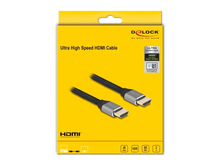 Delock Ultra High Speed HDMI Kabel 48 Gbps 8K 60 Hz grau 2 m zertifiziert