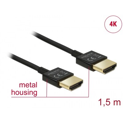 Adapter MIT günstig Kaufen-Delock Kabel High Speed HDMI mit Ethernet - HDMI Stecker  HDMI Stecker 3D 1,5m. Delock Kabel High Speed HDMI mit Ethernet - HDMI Stecker  HDMI Stecker 3D 1,5m <![CDATA[• Adapter • Anschlüsse: HDMI-Stecker und HDMI-Stecker • Farbe: schwarz • passe