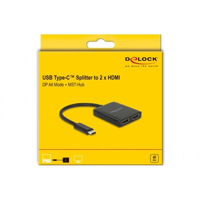 USB und günstig Kaufen-Delock USB Type-C™ Splitter (DP Alt Mode)  2 x HDMI out 4K 30 Hz. Delock USB Type-C™ Splitter (DP Alt Mode)  2 x HDMI out 4K 30 Hz <![CDATA[• Adapter • Anschlüsse: USB Typ C und HDMI-Stecker • Farbe: schwarz • passend für: Daten 