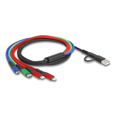 Delock USB Ladekabel 4 in 1 USB Typ-A + USB-C zu 2 x Lightning / Micro USB 1,2m