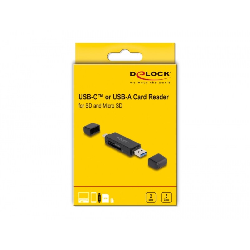 Delock Card Reader SuperSpeed USB 5 Gbps USB Type-C™ / Typ-A für SD und Micro SD