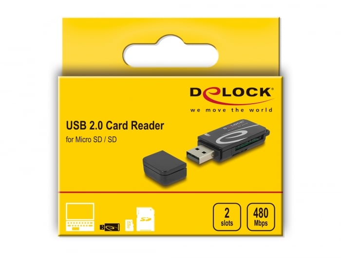 Delock Mini USB 2.0 Card Reader mit SD und Micro SD Slot