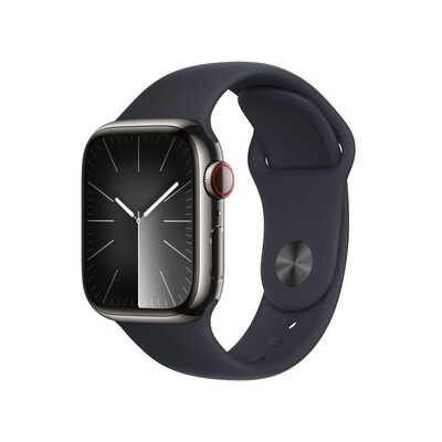 Apple Watch Series 9 LTE 41mm Edelstahl Graphit Sportarmband Mitternacht S/M
