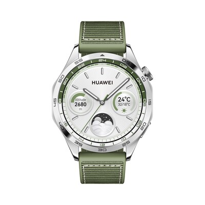 Huawei Watch GT 4 Smartwatch 46mm (Phoinix) silber/grün AMOLED-Display