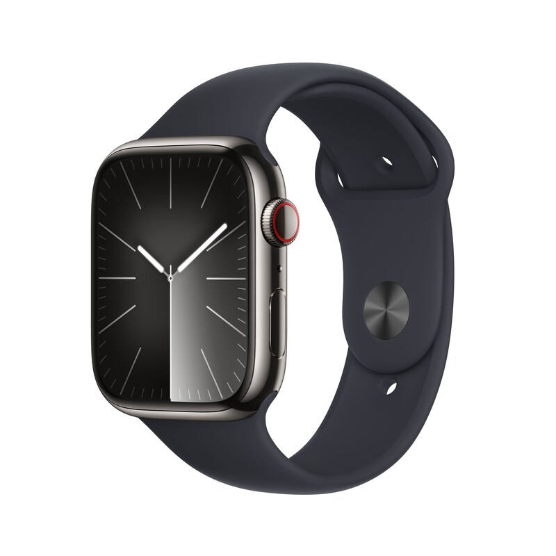 Apple Watch Series 9 LTE 45mm Edelstahl Graphit Sportarmband Mitternacht M/L