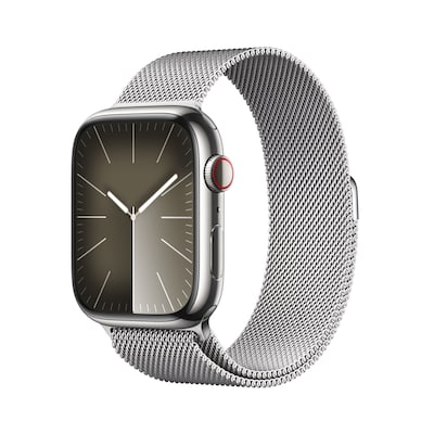 ST 1  günstig Kaufen-Apple Watch Series 9 LTE 45mm Edelstahl Silber Milanaise Silber. Apple Watch Series 9 LTE 45mm Edelstahl Silber Milanaise Silber <![CDATA[• LTPO-OLED Display • 1 Tage Akkulaufzeit • Edelstahl Gehäuse]]>. 