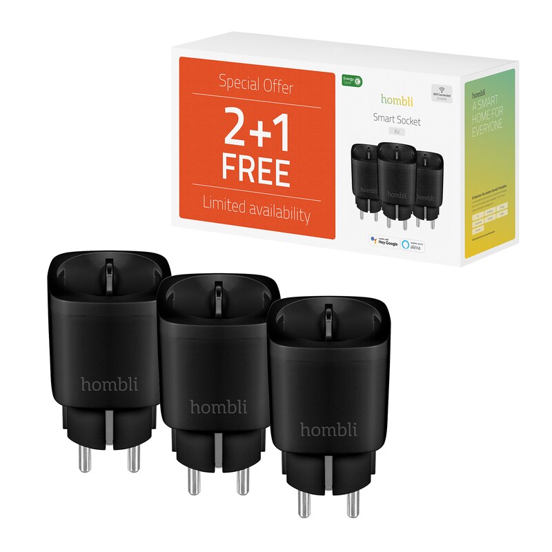 Hombli Smart Plug Steckdose EU schwarz, 3er Pack