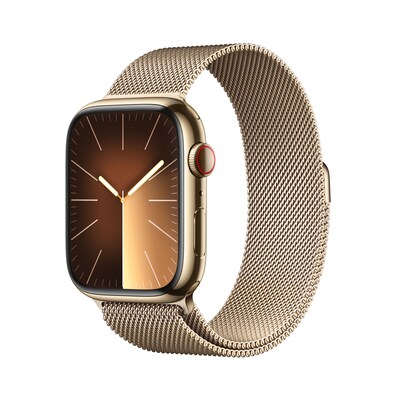 MILA S günstig Kaufen-Apple Watch Series 9 LTE 45mm Edelstahl Gold Milanaise Gold. Apple Watch Series 9 LTE 45mm Edelstahl Gold Milanaise Gold <![CDATA[• LTPO-OLED Display • 1 Tage Akkulaufzeit • Edelstahl Gehäuse]]>. 