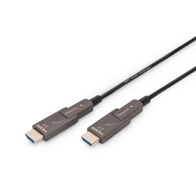 Stecker Verbindung günstig Kaufen-DIGITUS 4K HDMI AOC Verbindungskabel HDMI auf HDMI Abnehmbare Stecker 4K 10m. DIGITUS 4K HDMI AOC Verbindungskabel HDMI auf HDMI Abnehmbare Stecker 4K 10m <![CDATA[• HDMI-Kabel • Anschlüsse: HDMI A / HDMI D und HDMI A / HDMI D • Farbe: schwarz, Lä