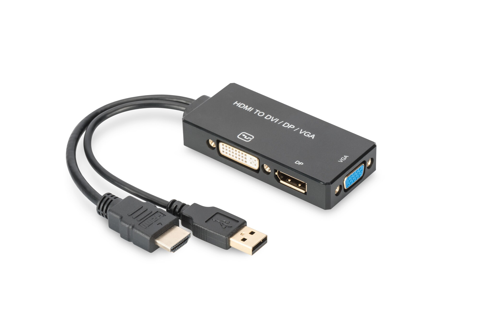 DIGITUS HDMI Konverterkabel, HDMI - DP+DVI+VGA St-Bu/Bu/Bu, 0,2m