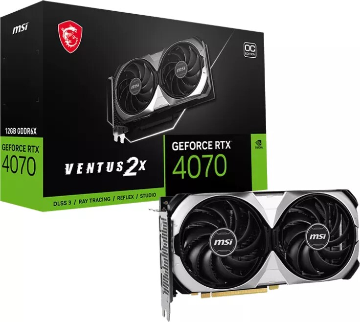 MSI GeForce RTX 4070 Ventus 2X OC 12GB GDDR6X Gaming Grafikkarte 3xDP/HDMI