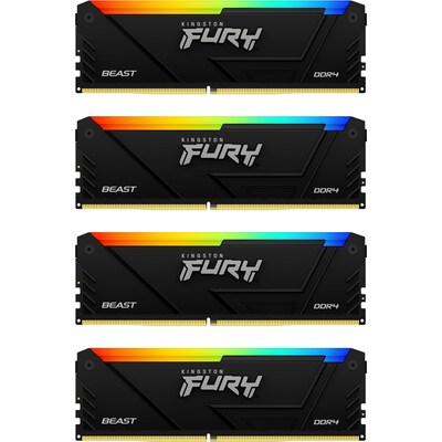 Fury günstig Kaufen-64GB (4x16GB) KINGSTON FURY Beast RGB DDR4-3200 CL16 RAM Gaming Arbeitsspeicher. 64GB (4x16GB) KINGSTON FURY Beast RGB DDR4-3200 CL16 RAM Gaming Arbeitsspeicher <![CDATA[• 64 GB (RAM-Module: 4 Stück) • DDR4-RAM 3200 MHz • CAS Latency (CL) 16 • An