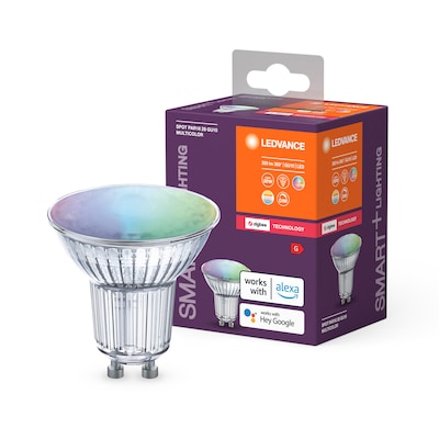 Spot Lampe günstig Kaufen-Ledvance Smarte LED-Reflektorlampe "SPOT PAR16", ZigBee, 4,9W, GU10, RGBTW, Klar. Ledvance Smarte LED-Reflektorlampe "SPOT PAR16", ZigBee, 4,9W, GU10, RGBTW, Klar <![CDATA[• ZigBee Produkt • Steuerung über kompatibles Smart-Home-Syste