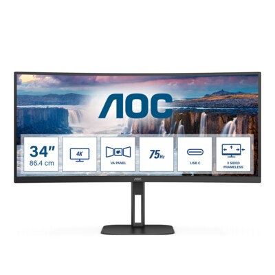 10 zoll günstig Kaufen-AOC CU34V5C 86,4cm (34") UWQHD VA Monitor Curved 21:9 HDMI/DP/USB-C PD65W 100Hz. AOC CU34V5C 86,4cm (34") UWQHD VA Monitor Curved 21:9 HDMI/DP/USB-C PD65W 100Hz <![CDATA[• Energieeffizienzklasse: G • Größe: 86,4 cm (34 Zoll) 21:9, Auflösung