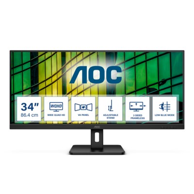 auf HDMI günstig Kaufen-AOC U34E2M 86,4cm (34") UWQHD VA Office Monitor 21:9 HDMI/DP 100Hz 4ms Sync. AOC U34E2M 86,4cm (34") UWQHD VA Office Monitor 21:9 HDMI/DP 100Hz 4ms Sync <![CDATA[• Energieeffizienzklasse: F • Größe: 86,4 cm (34 Zoll) 21:9, Auflösung: 3.440x
